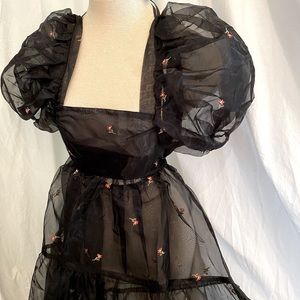 Sheer black puff sleeve dress